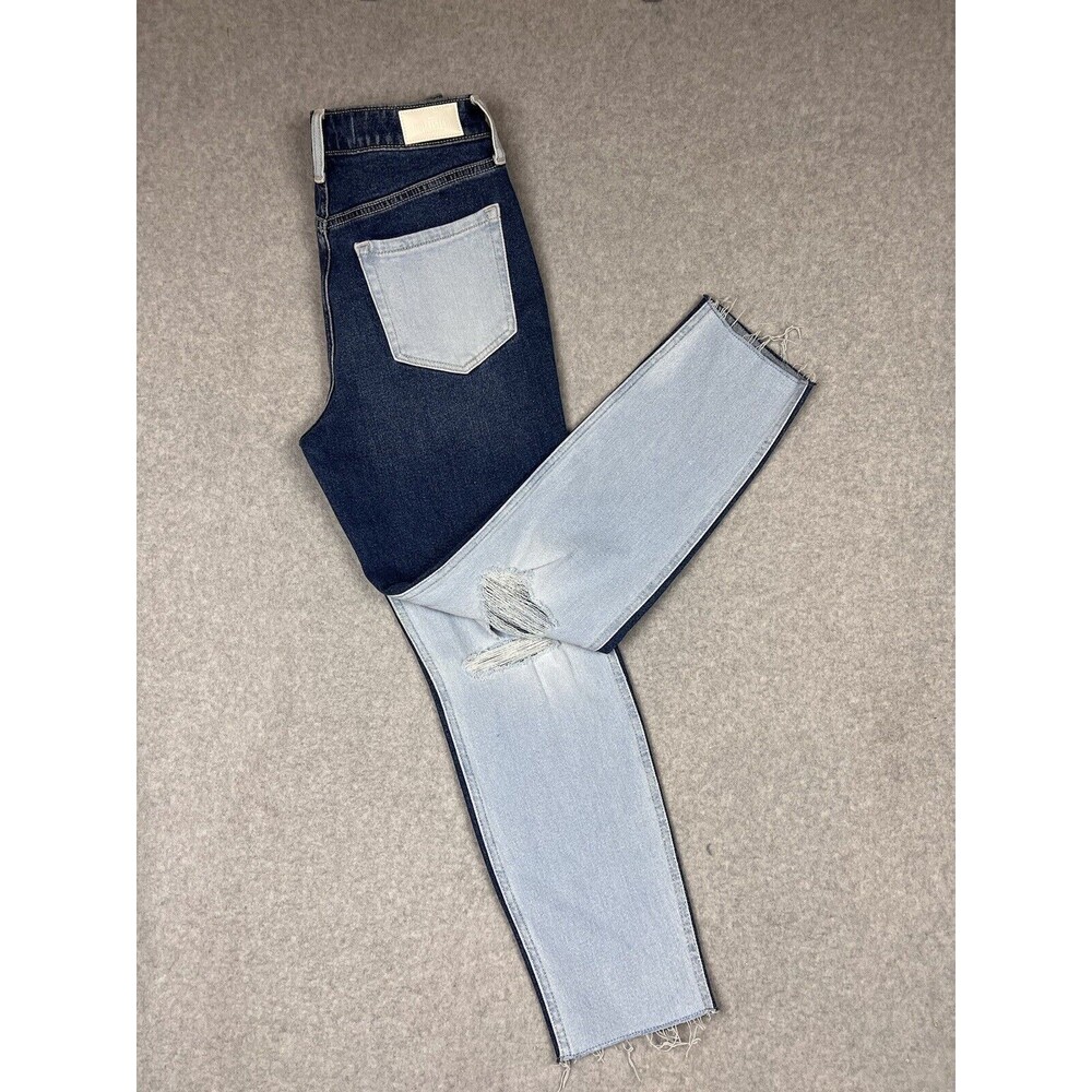 Hollister Women 26 Blue Jeans High Rise Pockets Raw Hem Colorblock Mom Denim
